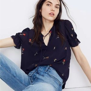 Madewell Embroidered Zephyr Ruffle-Sleeve Top in Sweet Blossoms